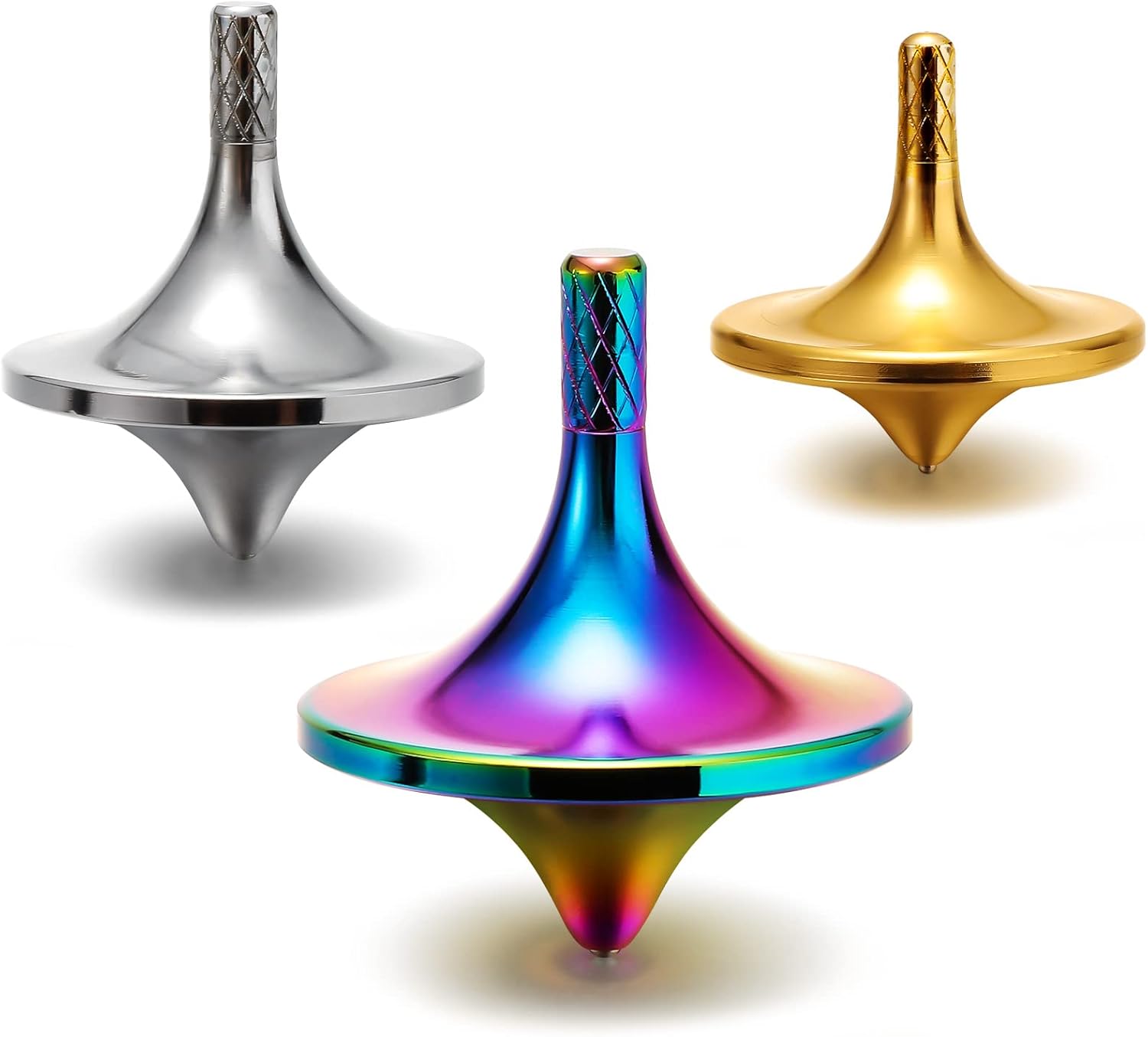 3 Pieces Brass Metal Top Spinner Kinetic Desk Fidget Toy Spinner Good Balance Desktop Toy for Teens Adults Kill Time Long Time Focus Anxiety Stress Relief, 3 Colors(Large (1.26 x 1.45 Inch))