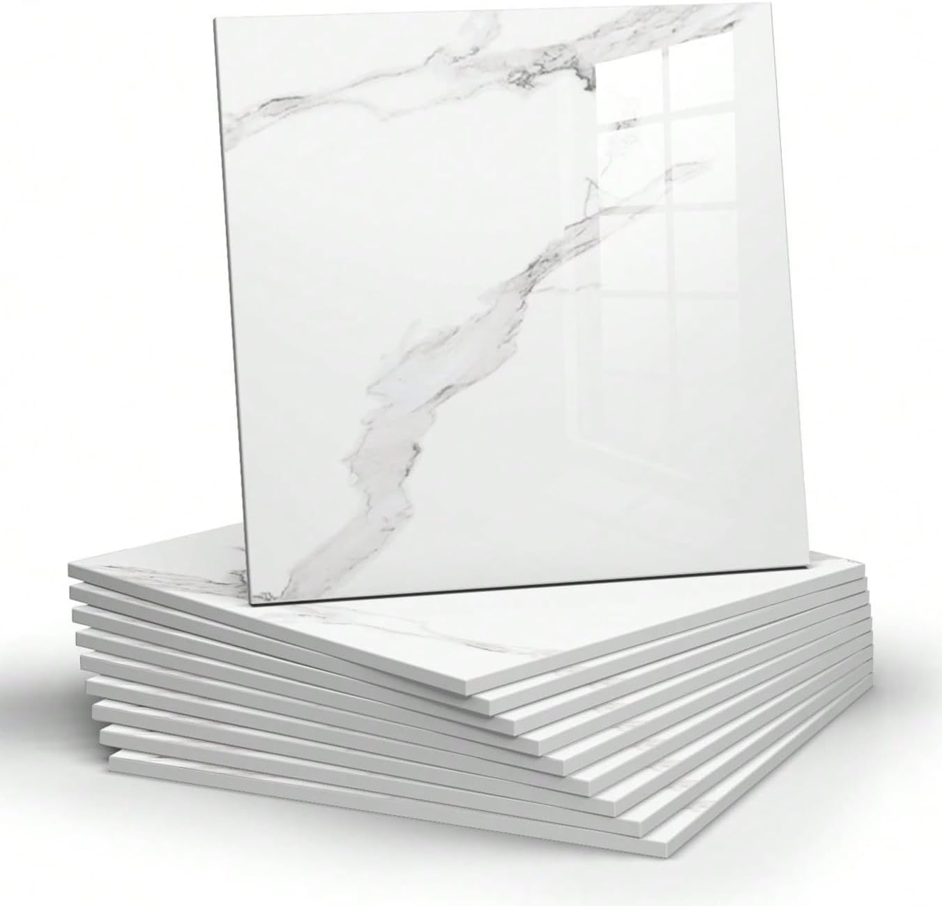 10pcs Marble Peel and Stick Backsplash Waterproof Washroom Wall Panels, Peel and Stick Tile, PVC Wall Panels for Kitchen,Bathroom,Living Room,White and Grey (Not Real Tile,11.8" x 11.8")