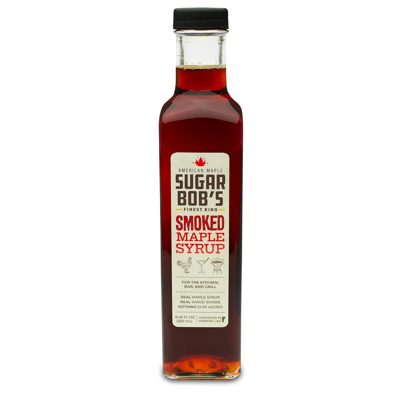 Sugar Bob’s Finest Kind - Smoked Maple Syrup, Real Maple Syrup Infused with Wood Smoke, Made in Vermont, For the Bar, Kitchen, and Grill, 8.45 fl oz