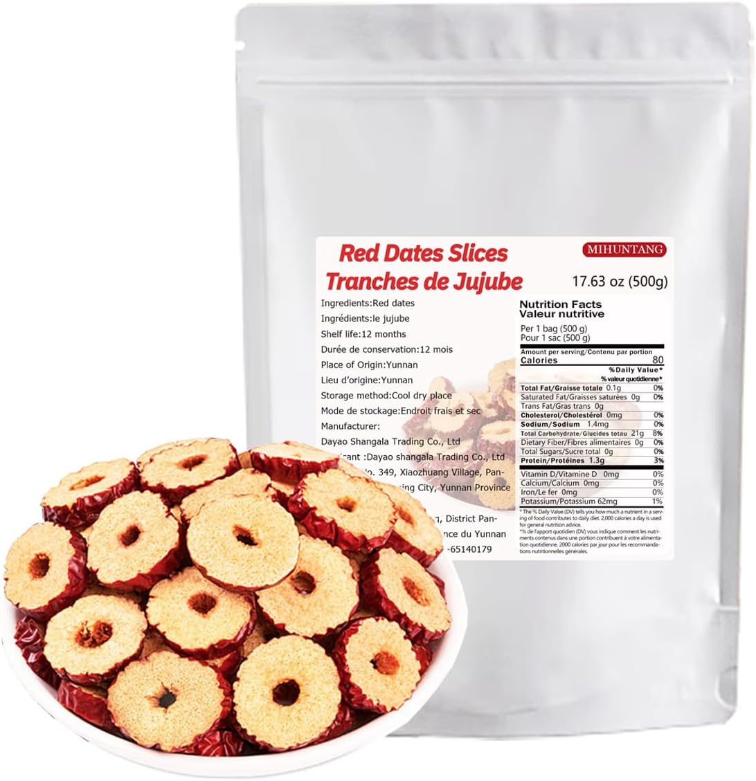 dried red dates 17.63 oz Sweet crisp Dates Seedless dried jujube Instant crisp dried red dates Jujube tea 红枣片500g