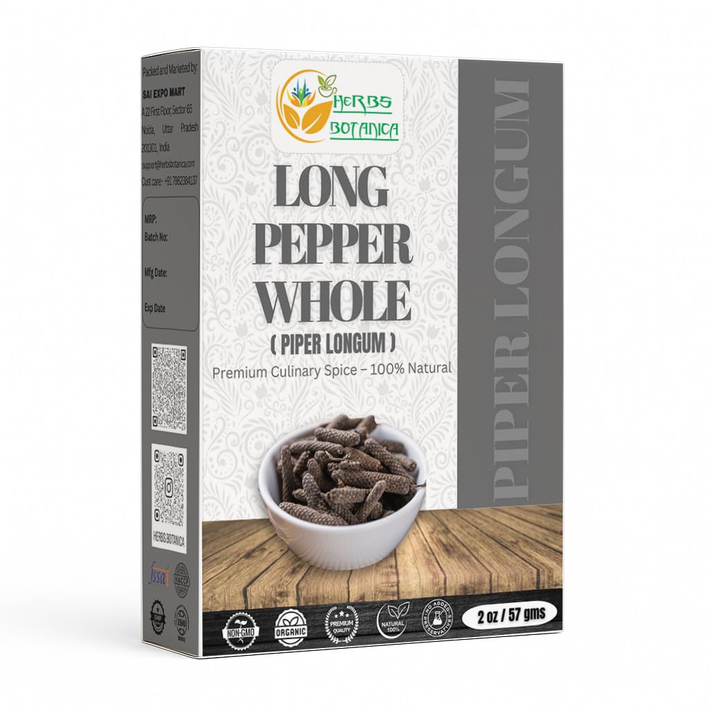 Herbs Botanica Long Pepper Whole – Premium Indian Long Peppercorns (Piper Longum) for Authentic Flavor in Culinary & Ayurvedic Use, Perfect for Grinding, Spice Blends, and Cooking – 2 oz