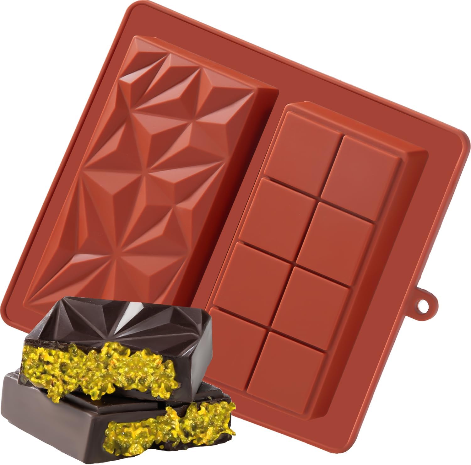 Chocolate Bar Mold Deep Dubai 1 Inch Pistachio Chocolate Bar Silicone Thick Mold for Stuffed Bar, Large Candy Bar Mold for Filling