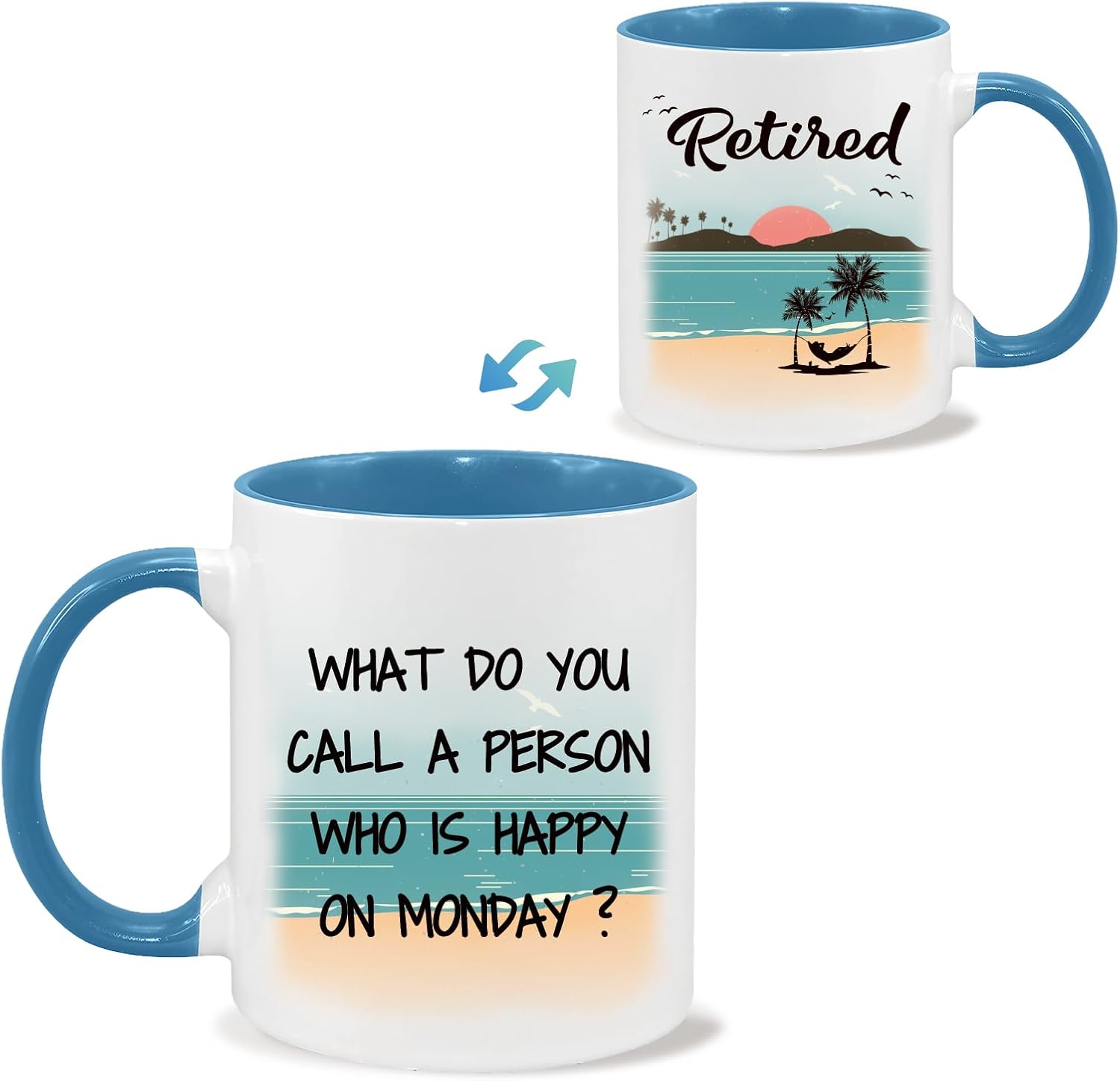 Funny Retirement Coffee Mug 11Oz,Happy Retirement Gifts for Women Men,What Do you Call A Person Who is Happy on Monday Retired Mug for Coworker Teacher Friends Mom Dad Retired Cup