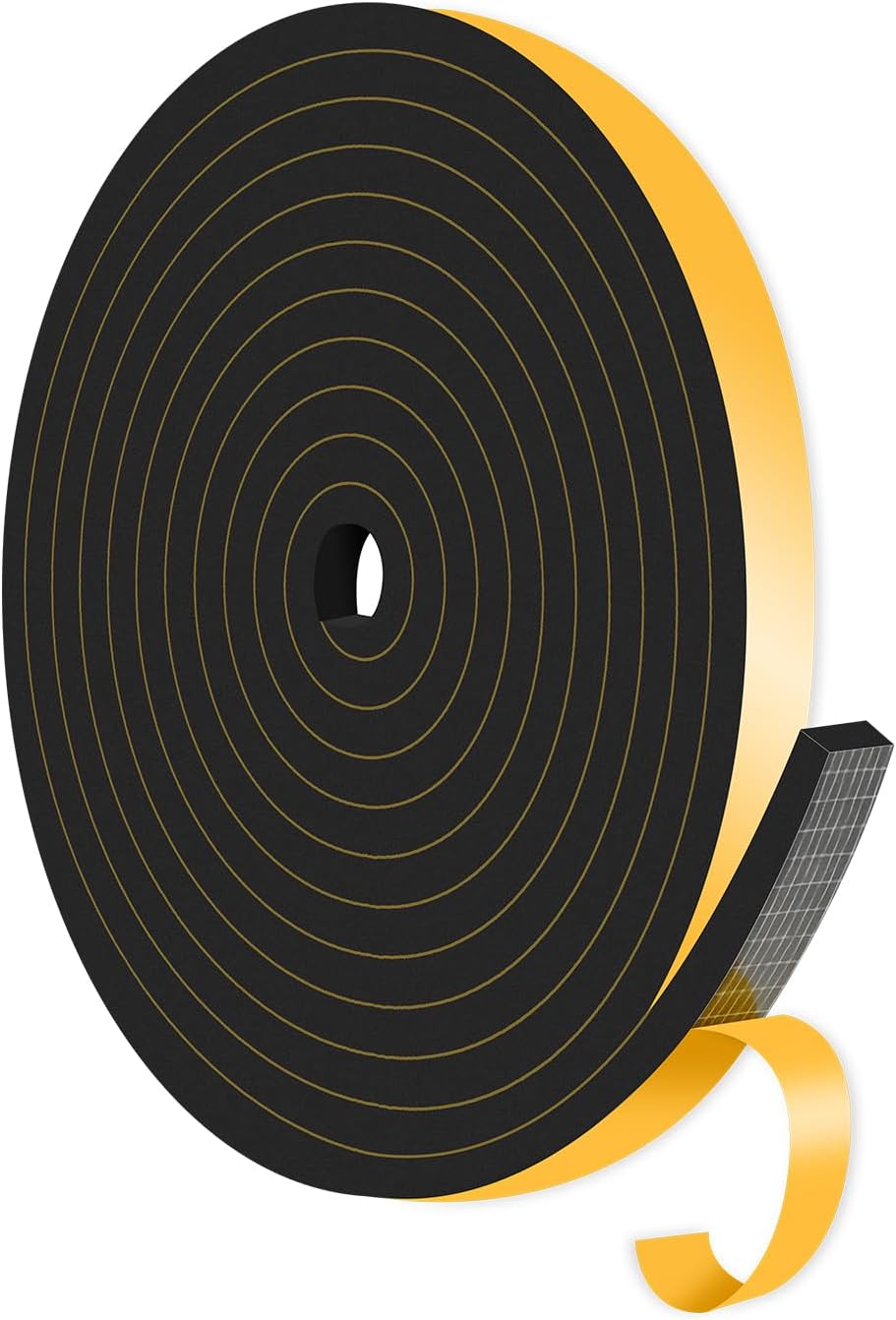 Weather Stripping Door Seal,Weather Stripping,Soundproof,Cold Insulation,High Density CR Foam Insulation Tape for Door, Front Door Frame, Windows,Sliding Door (Black, 1/2 in x 1/4 in x 13Ft)
