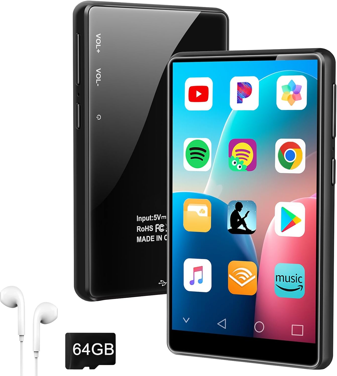 80GB MP3 Player with Bluetooth and WiFi, 4" Touch Screen Music Player with Spotify, Play Store, Pandora, Audible, Amazon Music, Android MP4 MP3 Player Up to 1TB (Black)