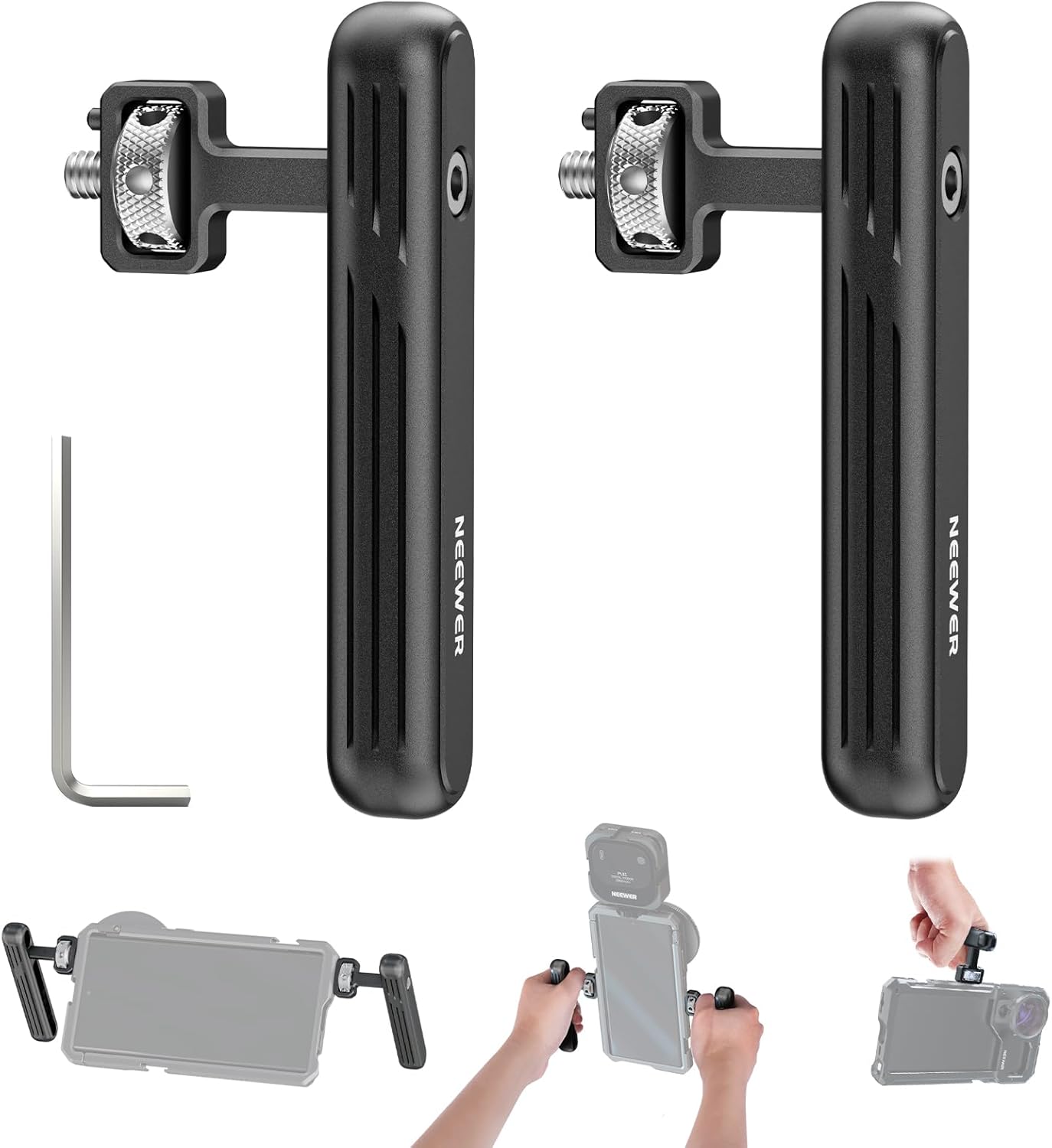 Neewer 2 Pack Rotatable Side Handle/Top Handle Only for iPhone 16 15 Pro Max Samsung S24 S23 Phone Cages, 1/4" Screw & Anti Twist Pin for Phone Stabilizer Video Rig Video Recording Filming, PA027