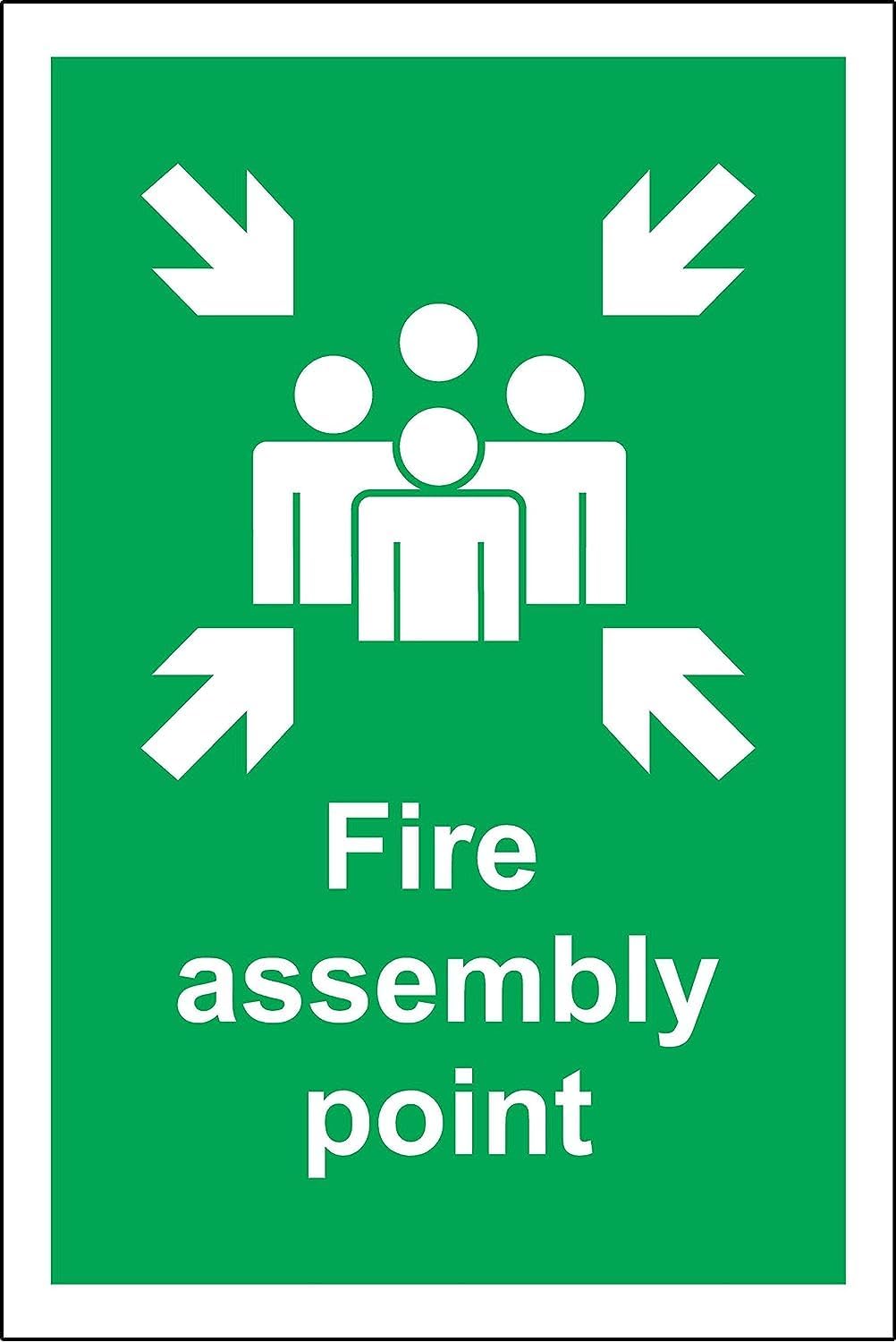 FIRE ASSEMBLY POINT - HEALTH AND SAFETY SIGN - 300mm x 400mm 3mm Aluminium Composite ultra hi-durability sign Case (Pack of 2)