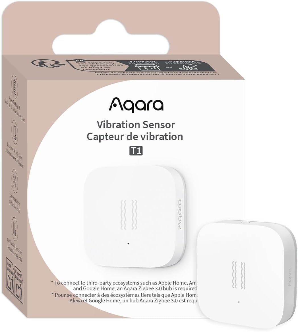 Aqara Vibration Sensor T1, Zigbee 3.0, Requires Aqara Hub, vibration, Tilt and Drop Detection, Compatible with HomeKit, Alexa, Google Home