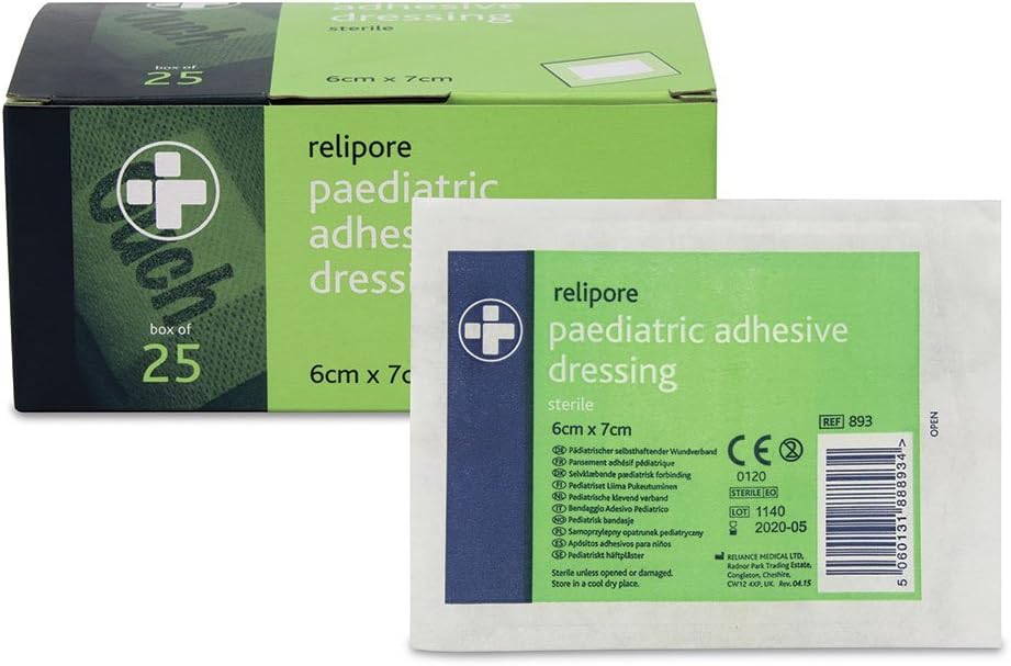 Reliance Medical Relipore Ouch pediatric Adhesive Dressing - Highly Absorbent and Flexible Ideal for Wounds and Cuts, Sterile, Quick & Easy to Apply, 6cm X 7cm, (Pack of 25)