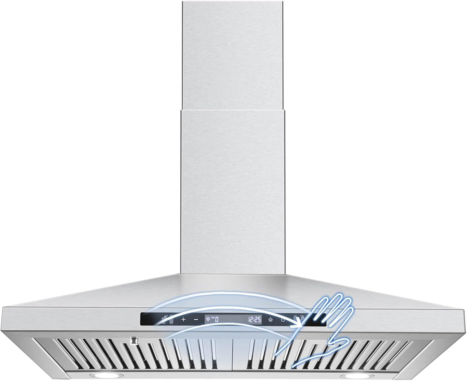 SNDOAS Wall Mount Range Hood 30 inch with Touch and Gesture Sensing Control,Chimney-Style Stainless Steel Range Hood,Vent Hood 30 inch Ducted/Ductless Convertible Kitchen Hood,Baffle Filters