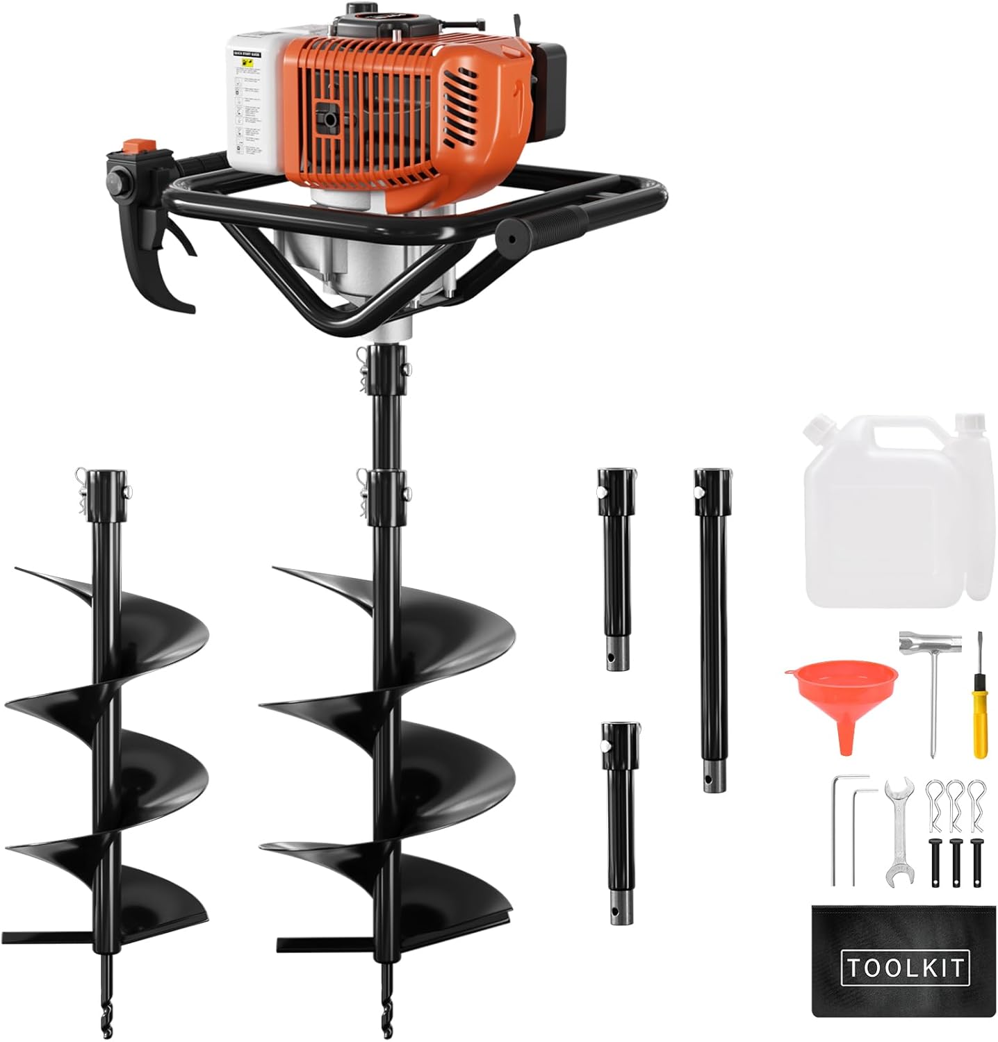 Post Hole Digger, 62cc Auger Post Hole Digger, Gas Powered Earth Digger with 2 Auger Drill Bits(6" & 8") + 3 Extension Rods, for Farmland, Garden and Plant (62CC)