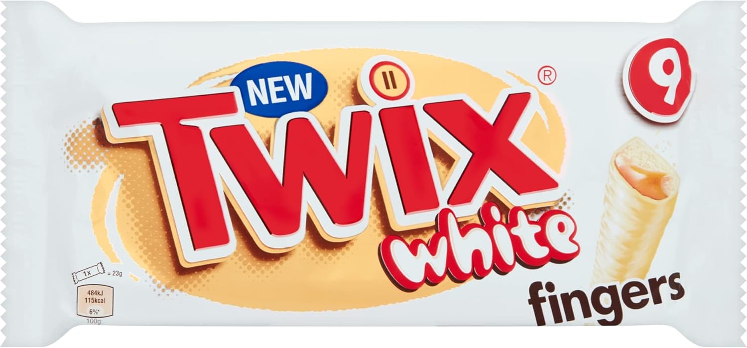 Twix Caramel & White Chocolate Fingers Biscuit Snack Bars Multipack 9x20g