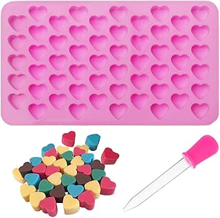 Silicone Moulds for Wax Melts with Dropper 55 Heart Mould Sweet Moulds Mini Candy Molds Silicone Shape for Love Chocolate Soap Ice Cube Tray Jelly Melts Gummy DIY