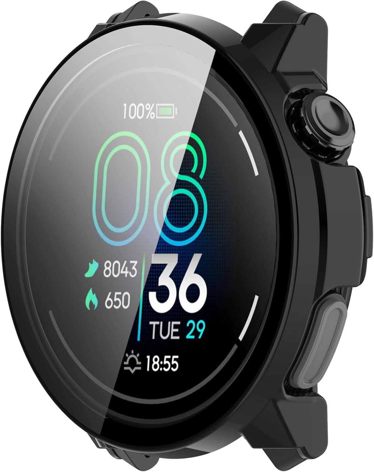 Disscool Full Coverage Case with Screen Protector Compatible with COROS PACE Pro PC and Real Glass Protective Case Cover Smart Watch Accessories(Black)