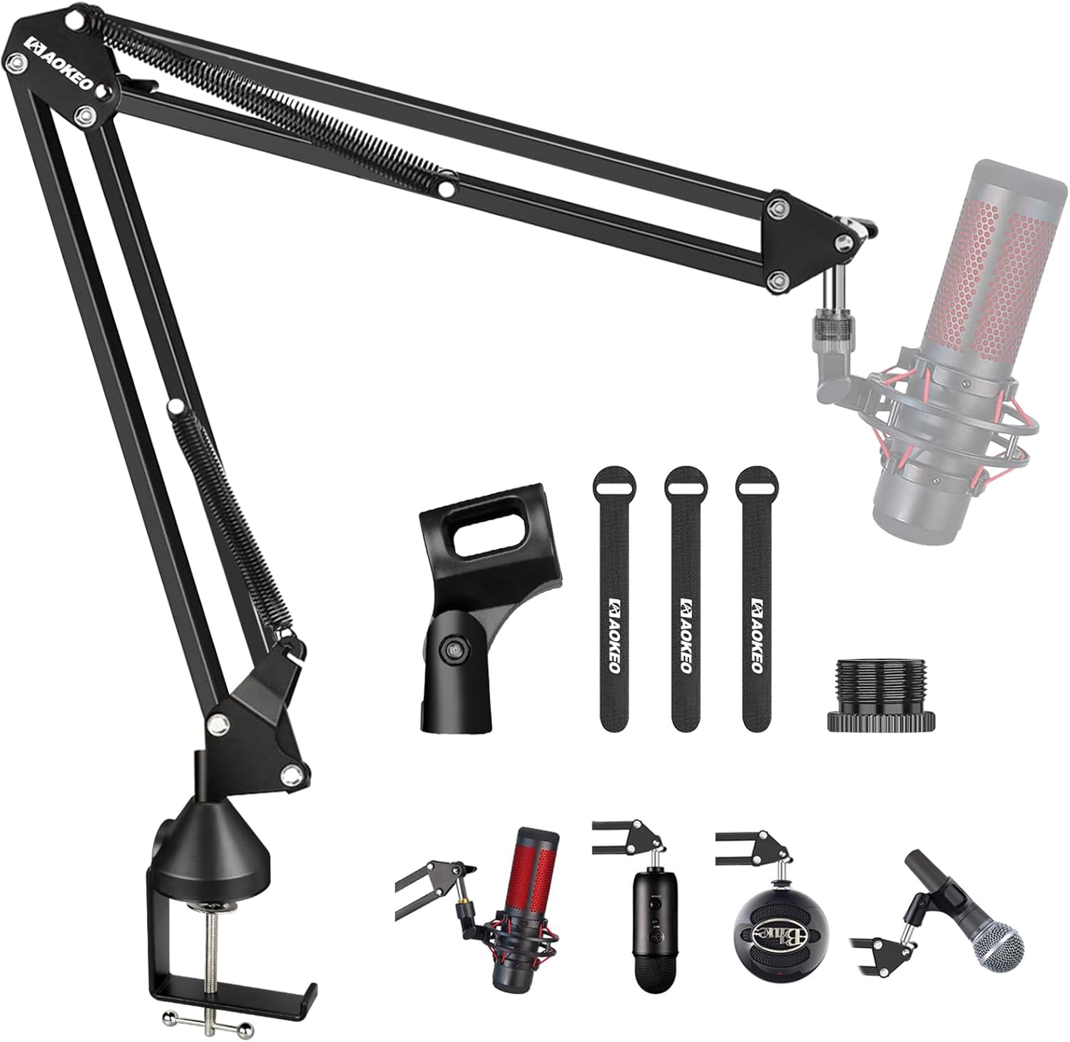 Microphone Boom Arm,Aokeo AK-35 Desk Adjustable Compact Mic Suspension Boom Scissor Arm Stand For Blue Yeti,Snowball iCE, HyperX QuadCast,SoloCast,Elgato Wave,Etc