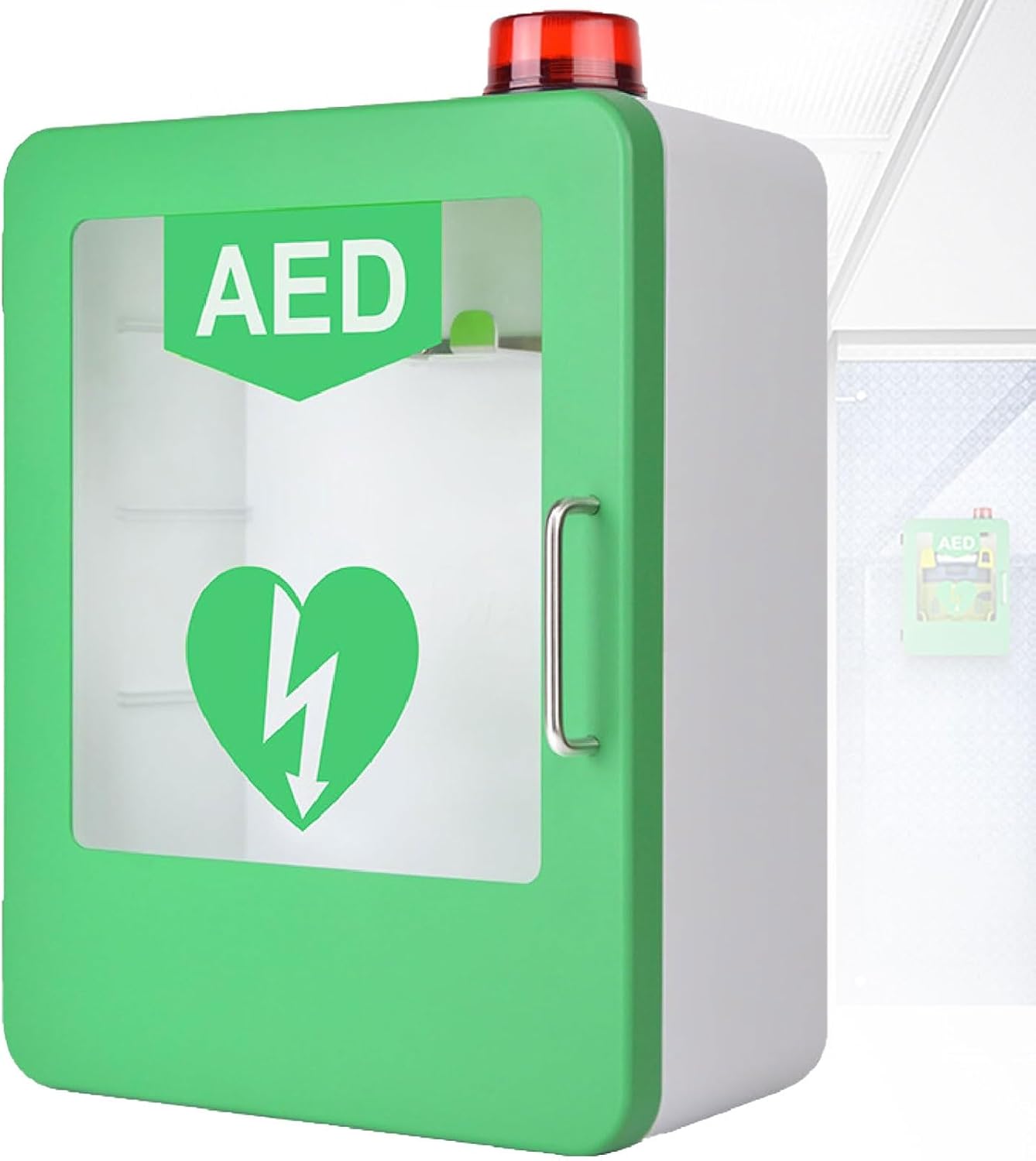 Wall-Mounted Cardiac Defibrillation Alarm Box, AED Defibrillator Storage Cabinet with Light And Alarm System, Double Switch Control, First Aid Case, for Home Office Hospital Public Places (Color : Gr