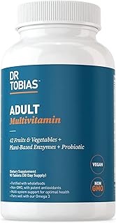 Dr. Tobias Adult Multivitamin for Women & Men, Immune Supporting Vitamins from 42 Fruits, Vegetables, Plus Probiotics, Vegan Multivitamins for Men & Women, Non-GMO, 90 Tablets, 30 Servings
