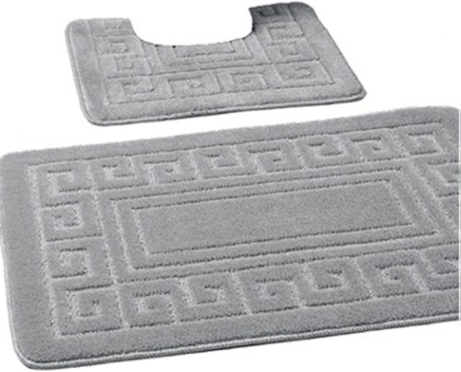 EDS Luxury 2 Piece Greek Bath Mat Set Non Slip Ultra Soft Bathroom Mats Water Absorbent Bath Mats Machine Washable Rug Toilet Mat for Bathroom Floor (Silver)