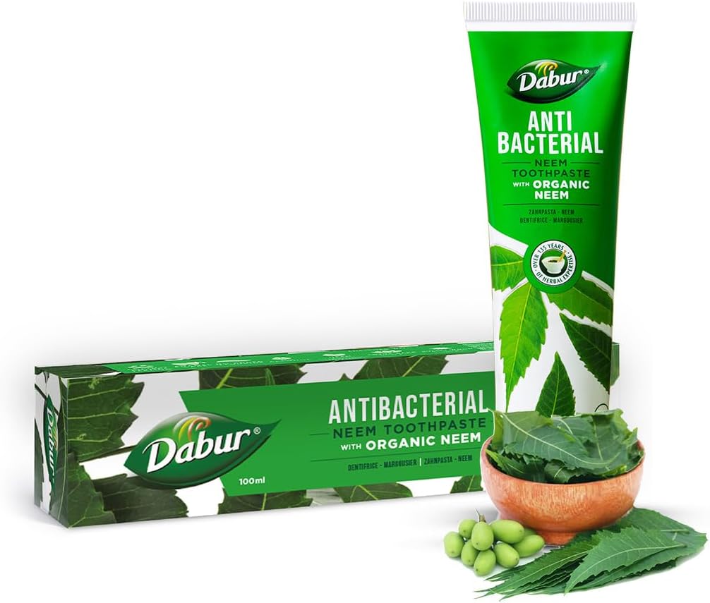 Dabur Neem Organic Toothpaste - 100ml | Antibacterial Natural Oral Care with Neem Extracts | for Fresh Breath & Healthy Teeth | Fluoride-Free Formula Fight Germs and Protect Gums