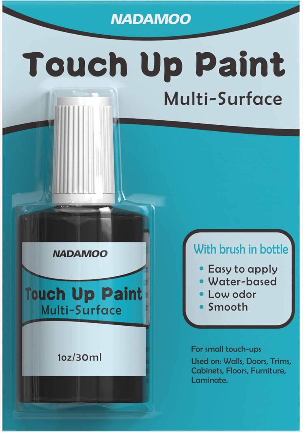 NADAMOO Black Multi Surface Touch Up Paint, Interior and Exterior House Appliance Paint for Cabinet, Wall, Door, Furniture, Windows, Shutter and Trim