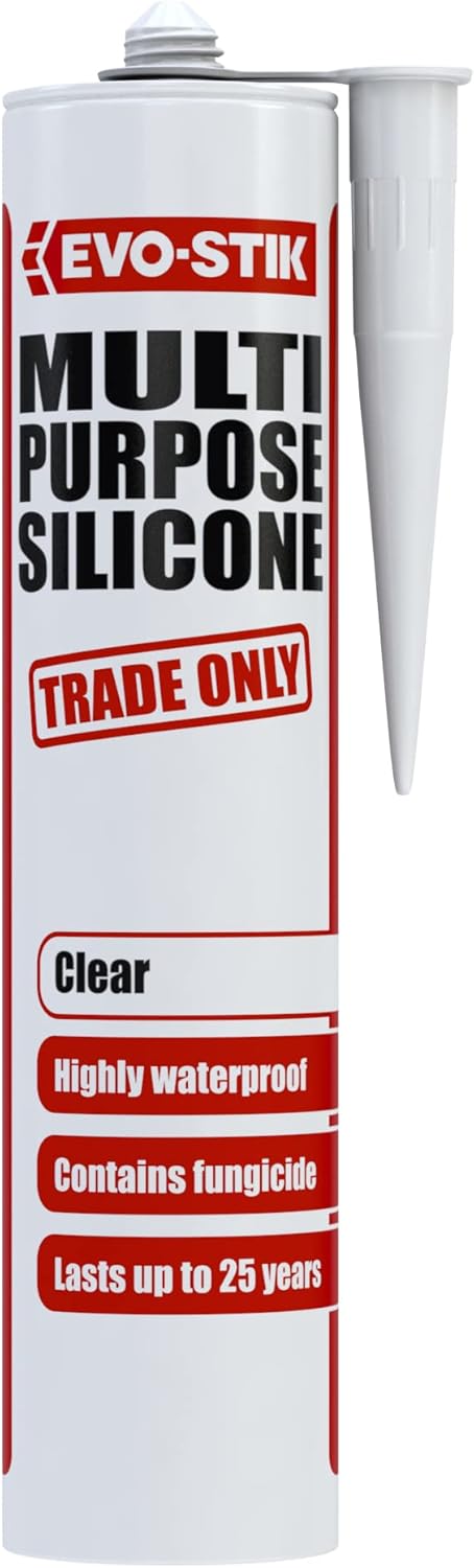 EVO-STIK Multipurpose Silicone Sealant, Waterproof + Mould Resistant, for Interior and Exterior Use, Colour: Clear
