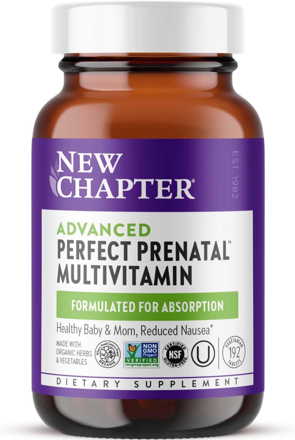 New Chapter Perfect Prenatal Vitamins, Organic Prenatal Vitamins, Non-GMO Ingredients for Healthy Baby & Mom - Folate (Methylfolate), Iron, Vitamin D3, Fermented with Whole Foods and Probiotic, 192 count