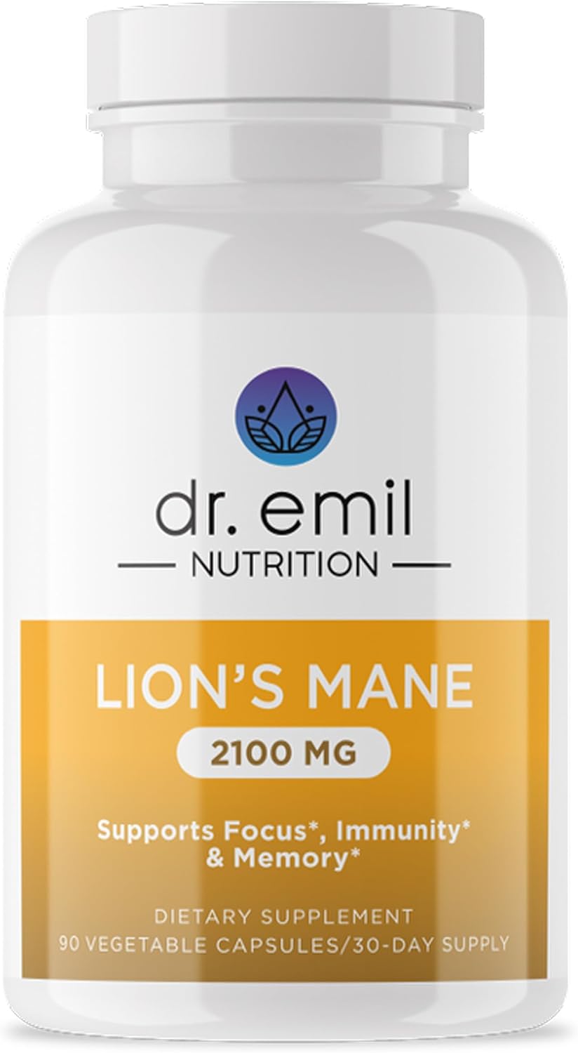 DR. EMIL NUTRITION 2100mg Organic Lions Mane Supplement Capsules - Focus, Mental Clarity & Cognition - Nootropic Lion's Mane Mushroom Supplement with Organic Lions Mane