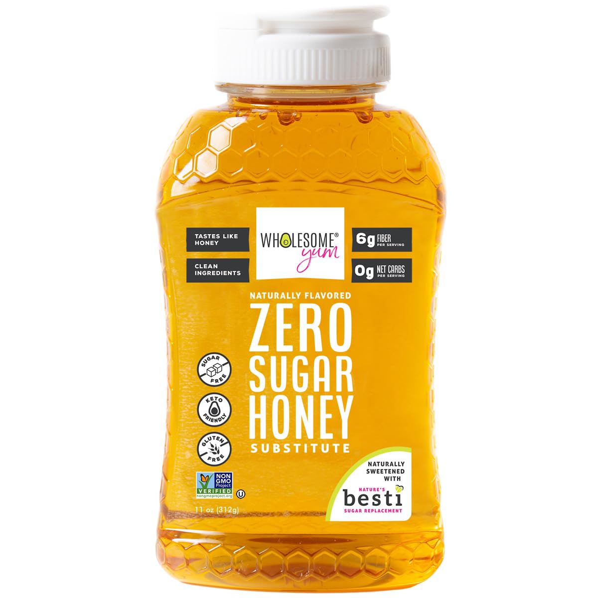 Wholesome Yum Zero Sugar Honey Substitute (Keto) - Natural Sugar Free Honey Alternative With Monk Fruit & Allulose - Zero Net Carbs, Non GMO, Gluten Free, No Aftertaste (11 oz)