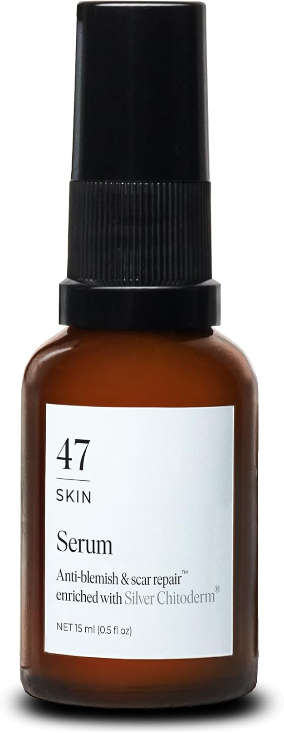 47 Skin | Hydrating Face Serum with Silver Chitoderm for ALL Skin Types | Clears Acne, Prevents & Heals Breakouts & Blemishes, Repairs Scars | Moisturises and Nourishes For Smooth Skin | 15ml