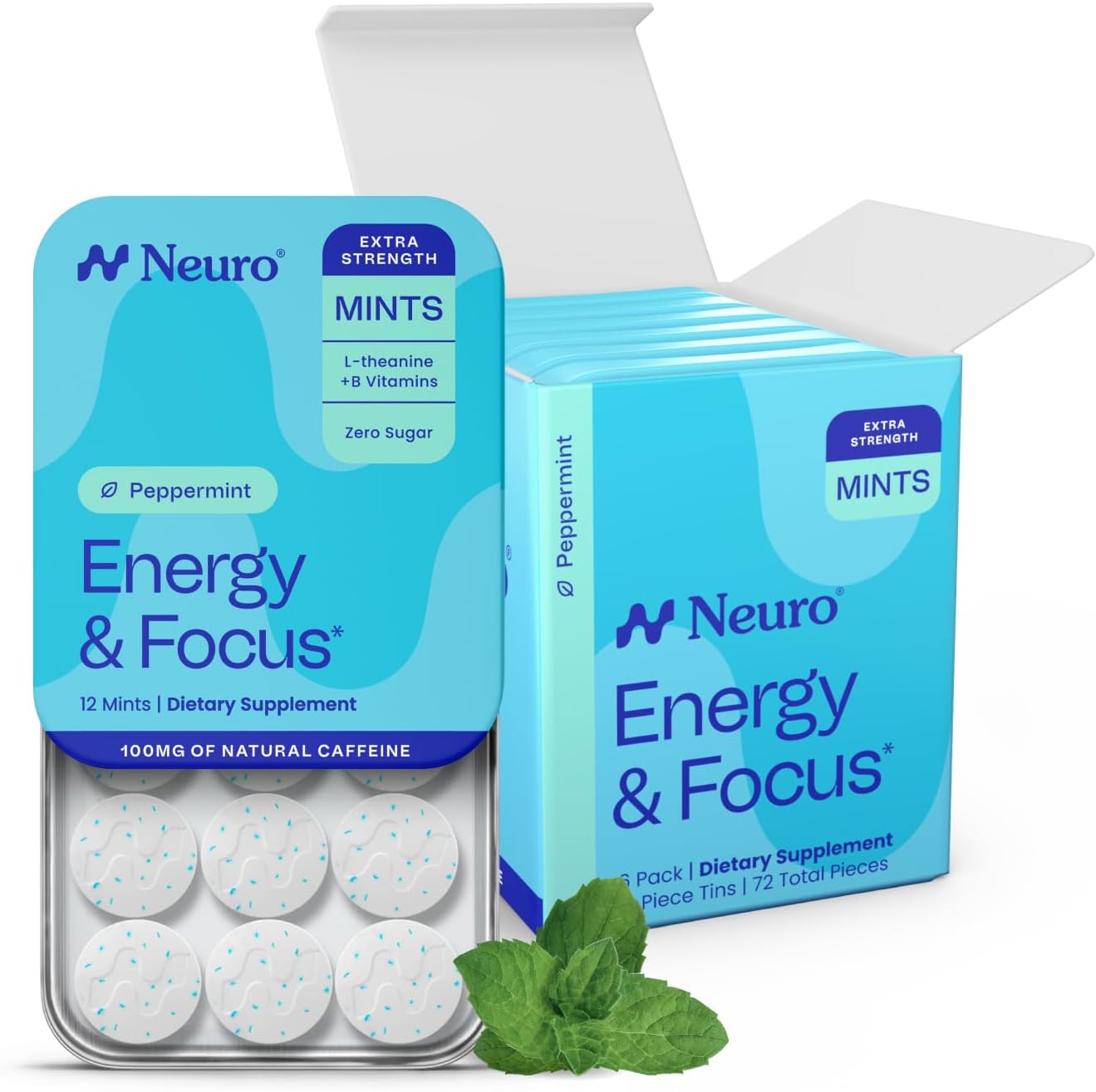 Neuro Energy & Focus Mints, Extra Strength, Peppermint, 72 Count