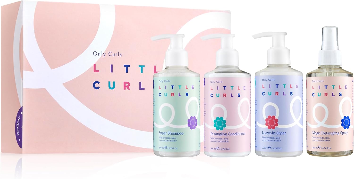 Only Curls Little Curls Bundle, 200ml x4, Curly Hair Products For Kids, Nourishing Shampoo, Detangling Conditioner, Leave-in Styling Spray & Detangler, For All Curly Hair Types