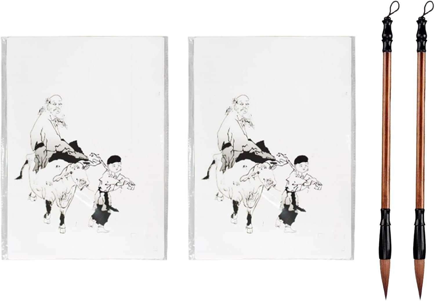 60 Sheets of Chinese Ink Painting Sumi Drawing Paper with 2Pcs Chinese Calligraphy Brush, Chinese Calligraphy Xuan Paper, Suitable for Beginner & Intermediate Practice Painting Techniques (60 Sheets)