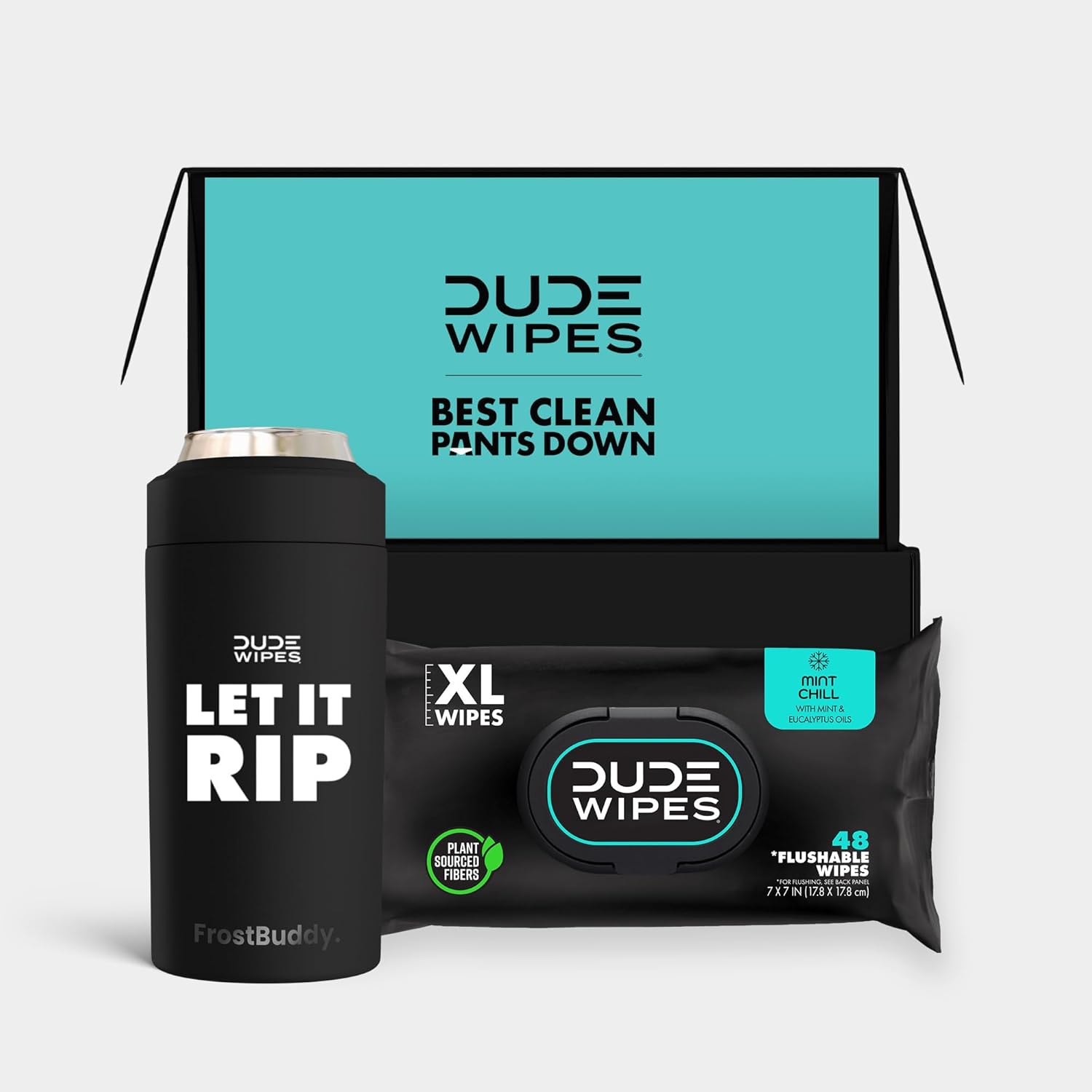 DUDE Wipes Fathers Day Gift + FrostBuddy Universal Can Cooler - 1 Pack, 48 Count - Mint Chill Extra-Large - Flushable Wipes - Fathers Day Gift for Him