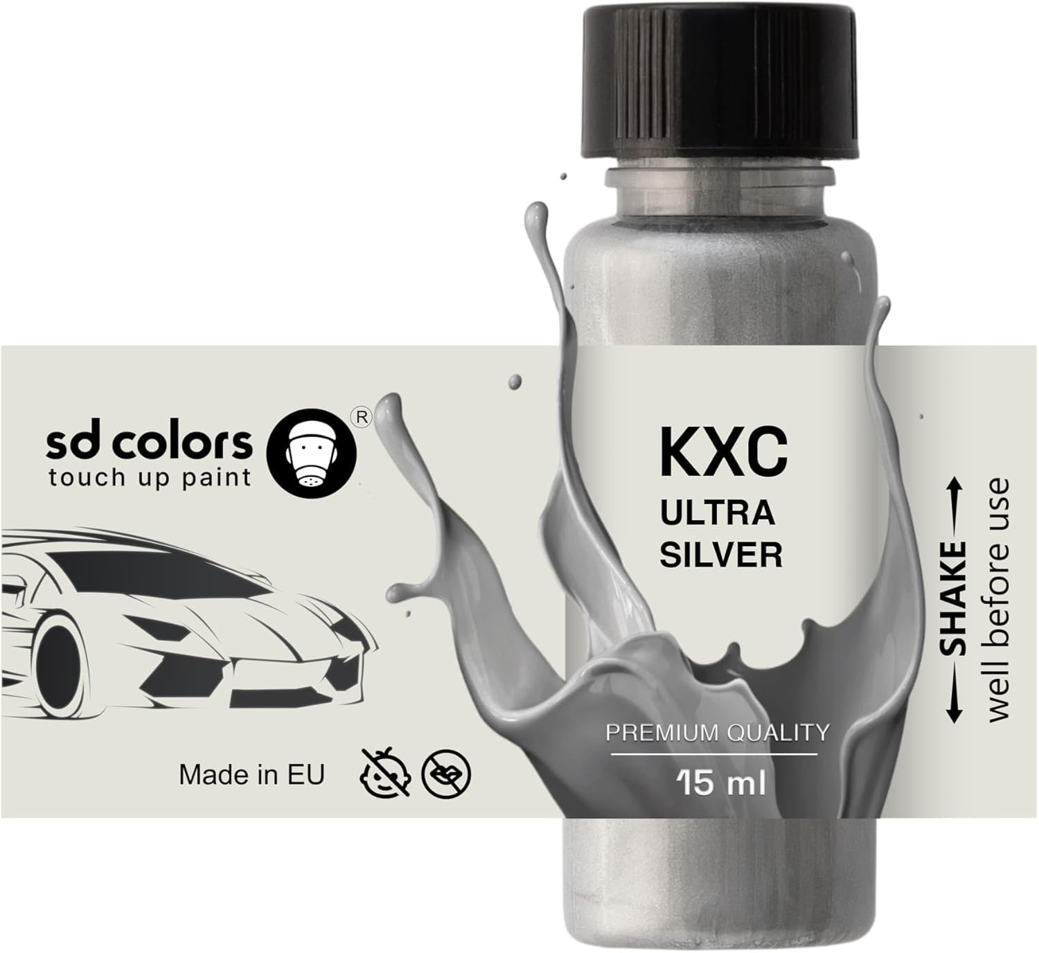 SD COLORS ULTRA SILVER KXC New Touch Up Paint 15 ML REPAIR SCRATCH CHIP BRUSH COLOR CODE KXC ULTRA SILVER (JUST PAINT)