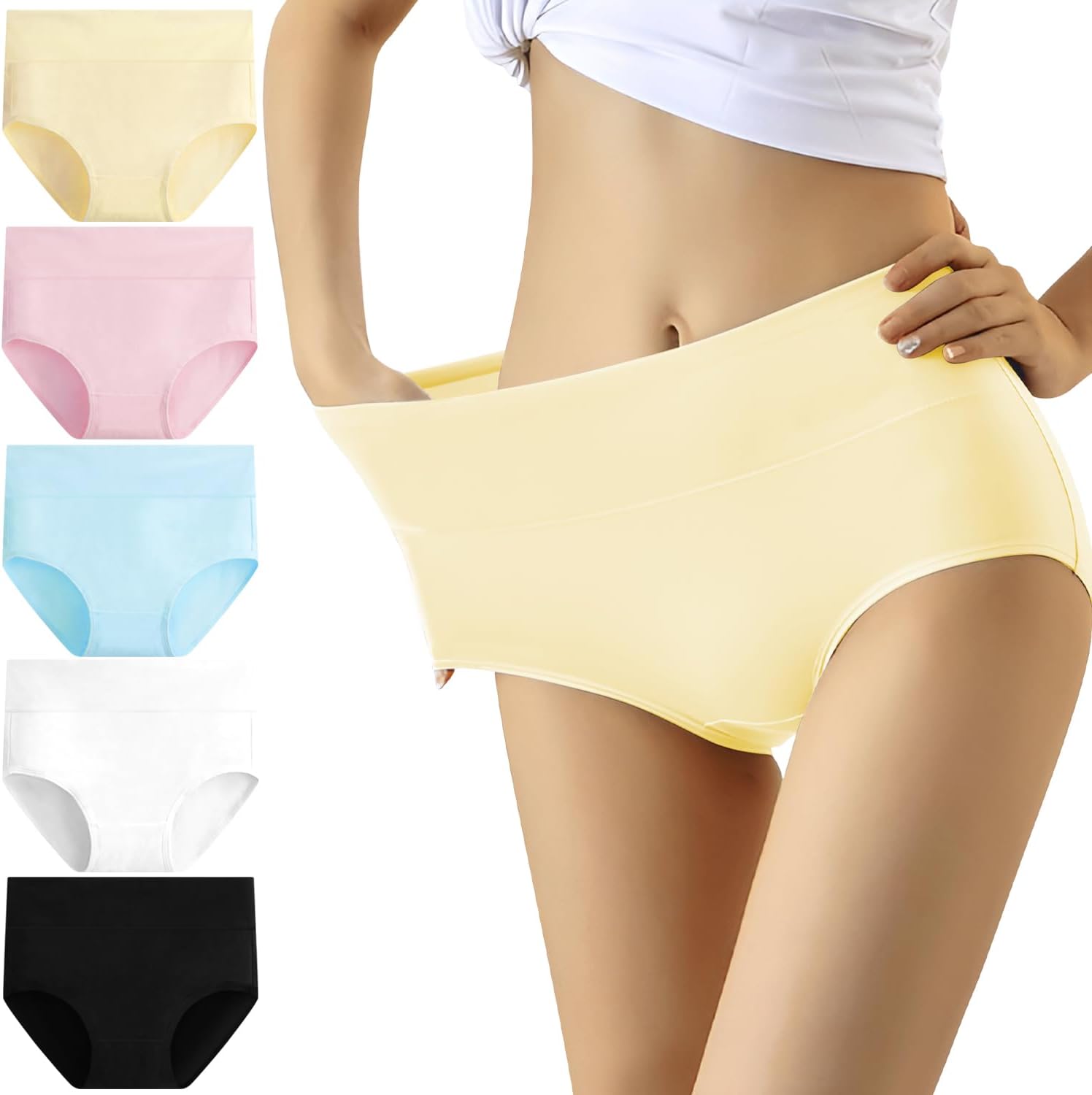 YouShow Women's Knickers High Waist Cotton Underwear for Women Ladies Full Briefs Pant Multiple Colors and Sizes 5 Pack