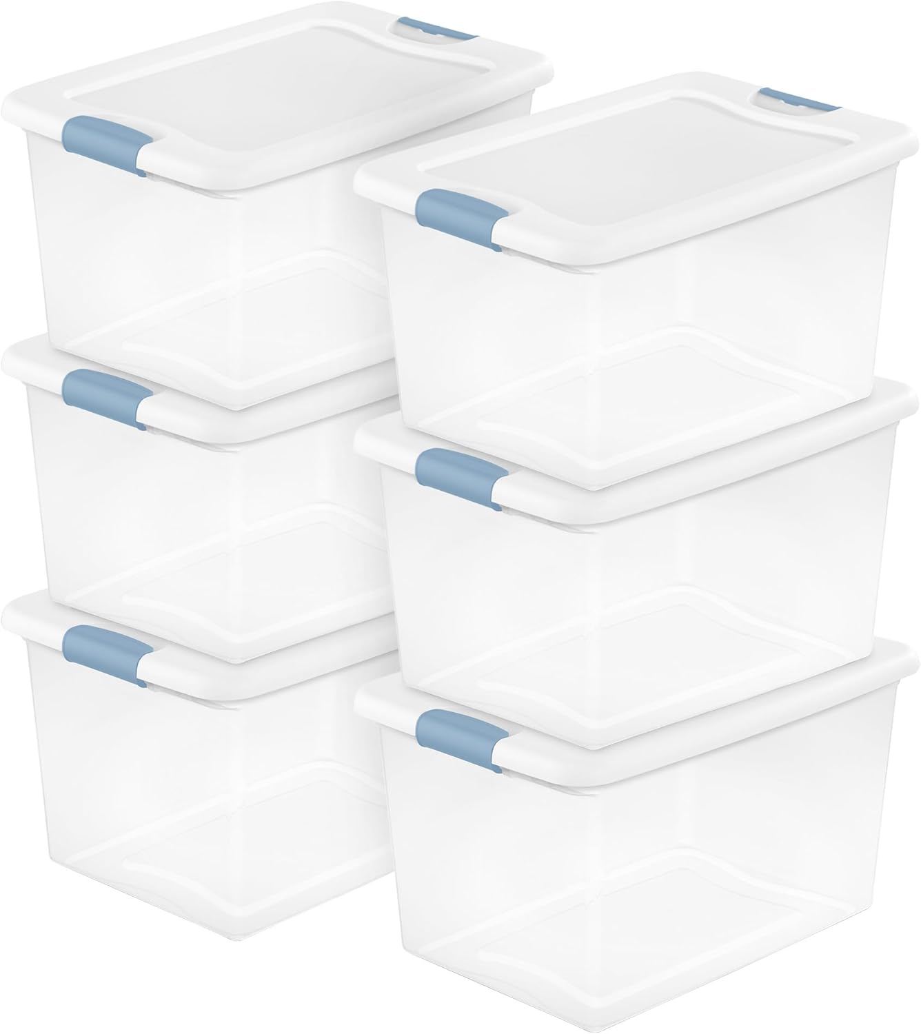 Sterilite 6-Pack Latching Box, Under Bed Storage Bins with Lids, Clear Plastic, 64 Quart - Heavy-Duty Organizing Containers for Closet, Bathroom, and Office