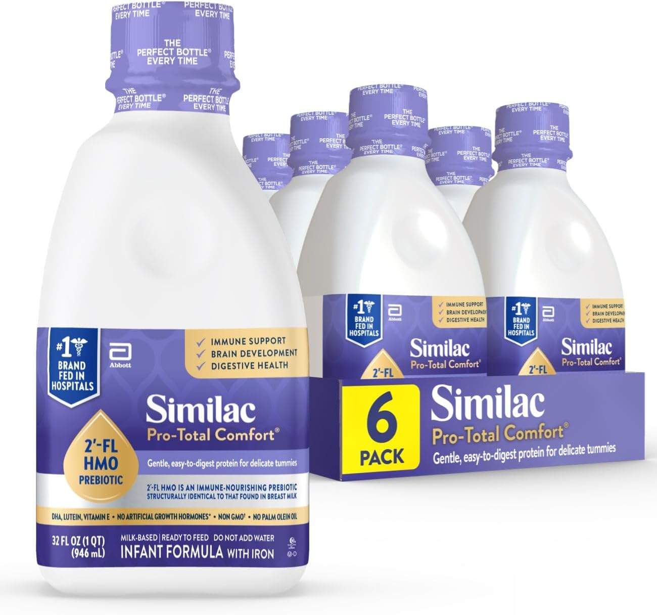 Similac Pro-Total Comfort Infant Formula With Iron, Ready to Feed, 32-fl-oz Bottle, Pack of 6