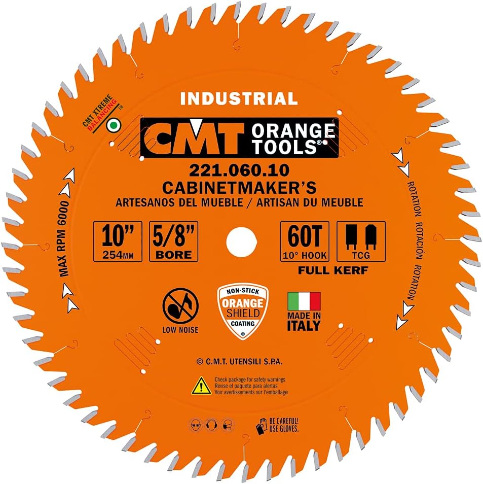 CMT 221.060.10 Industrial Cabinetshop Saw Blade, 10-Inch x 60 Teeth TCG Grind with 5/8-Inch Bore, PTFE Coating