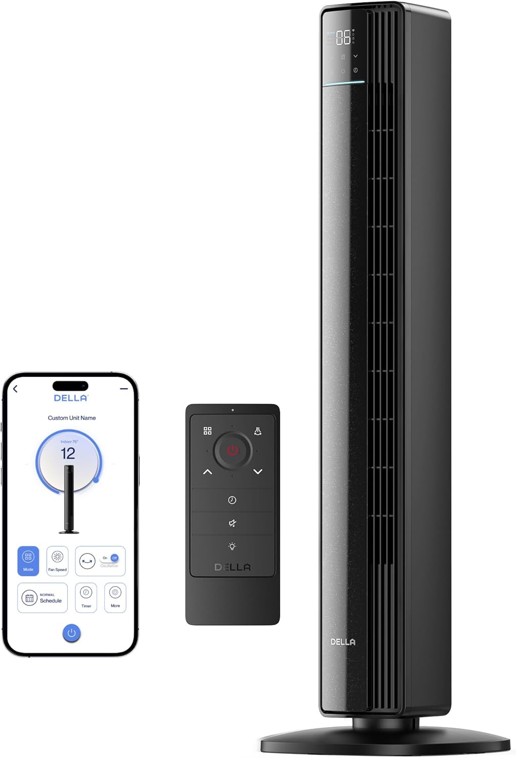 Della 42" Smart Tower Fan, Ultra Quiet 23dB Cooling Fan with 12 Speeds, 90° Oscillating, 28ft/s Airflow, DC Motor, 24H Timer, Voice/App/Remote Control for Bedroom