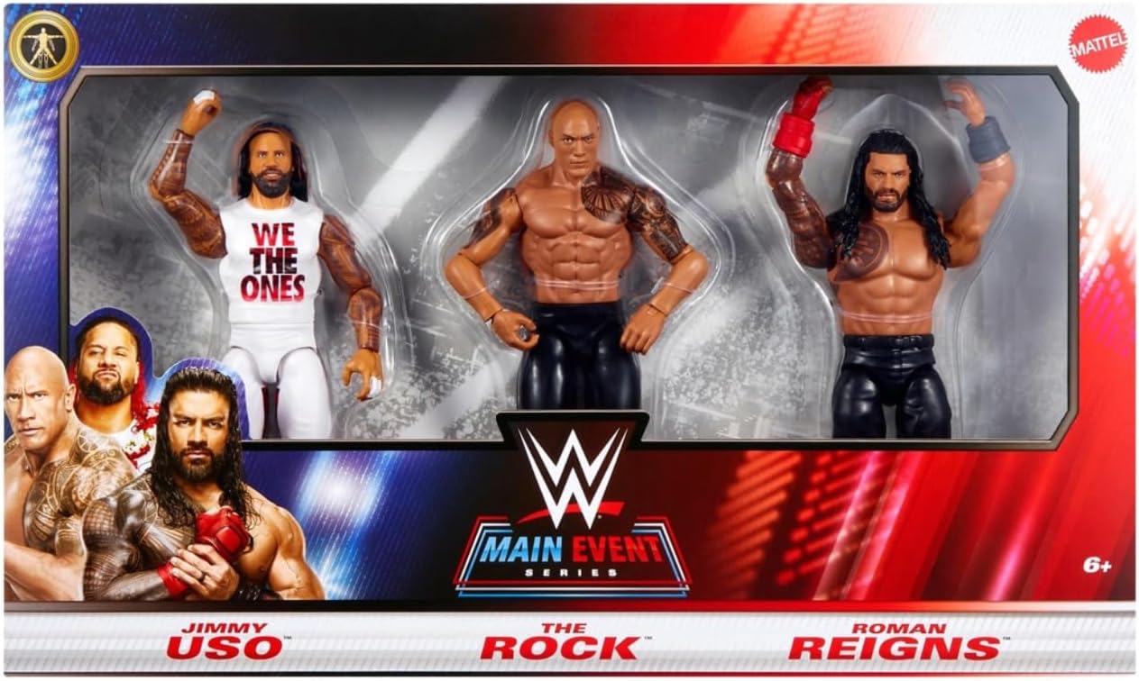WWE Jimmy Uso The Rock Roman Reigns Main Event 3 Pack Mattel Series Wrestling Action Figures Toys