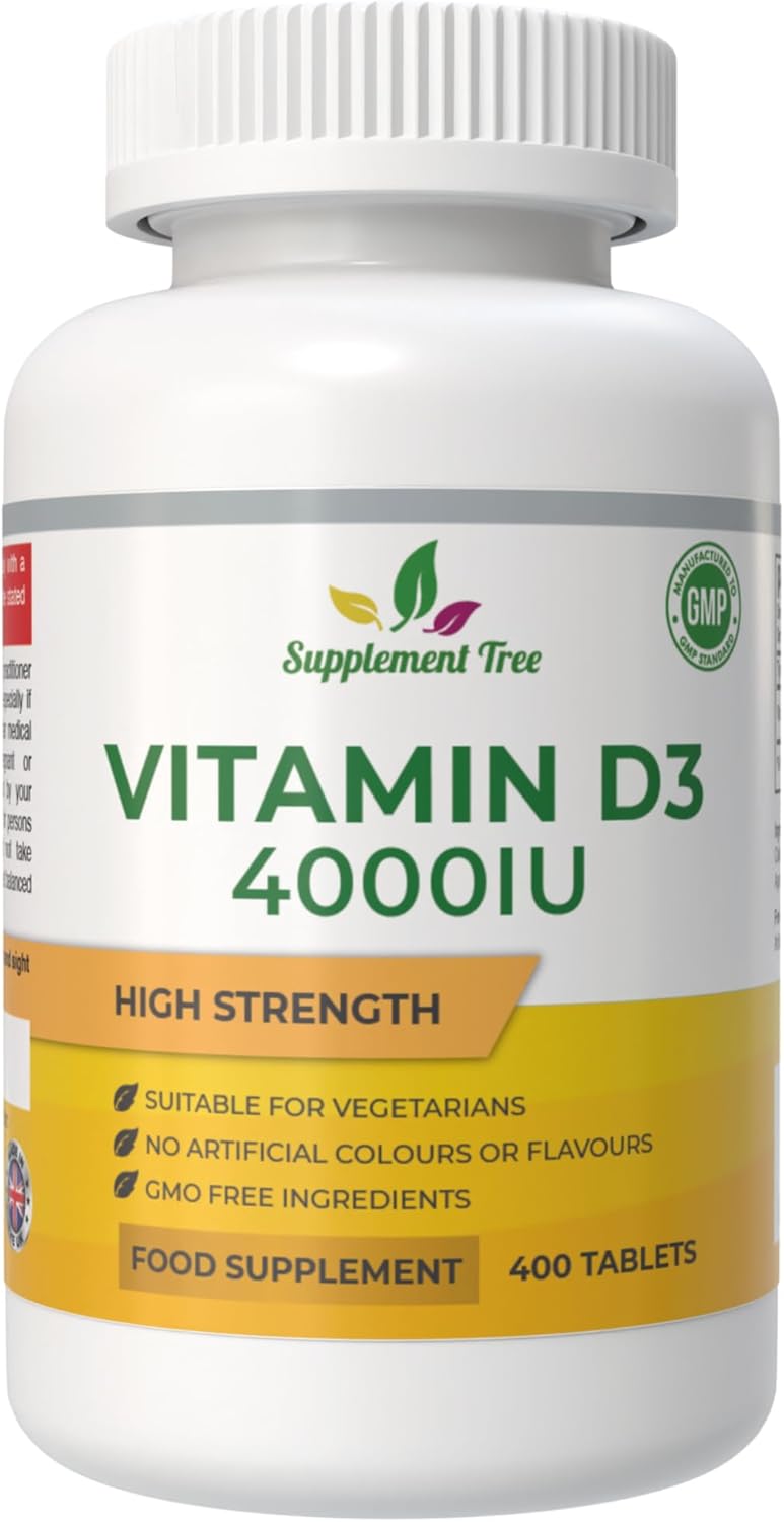 Vitamin D 4000IU 400 Vegetarian Tablets | High Strength Cholecalciferol Vitamin D3 Supplement | UK Manufacture