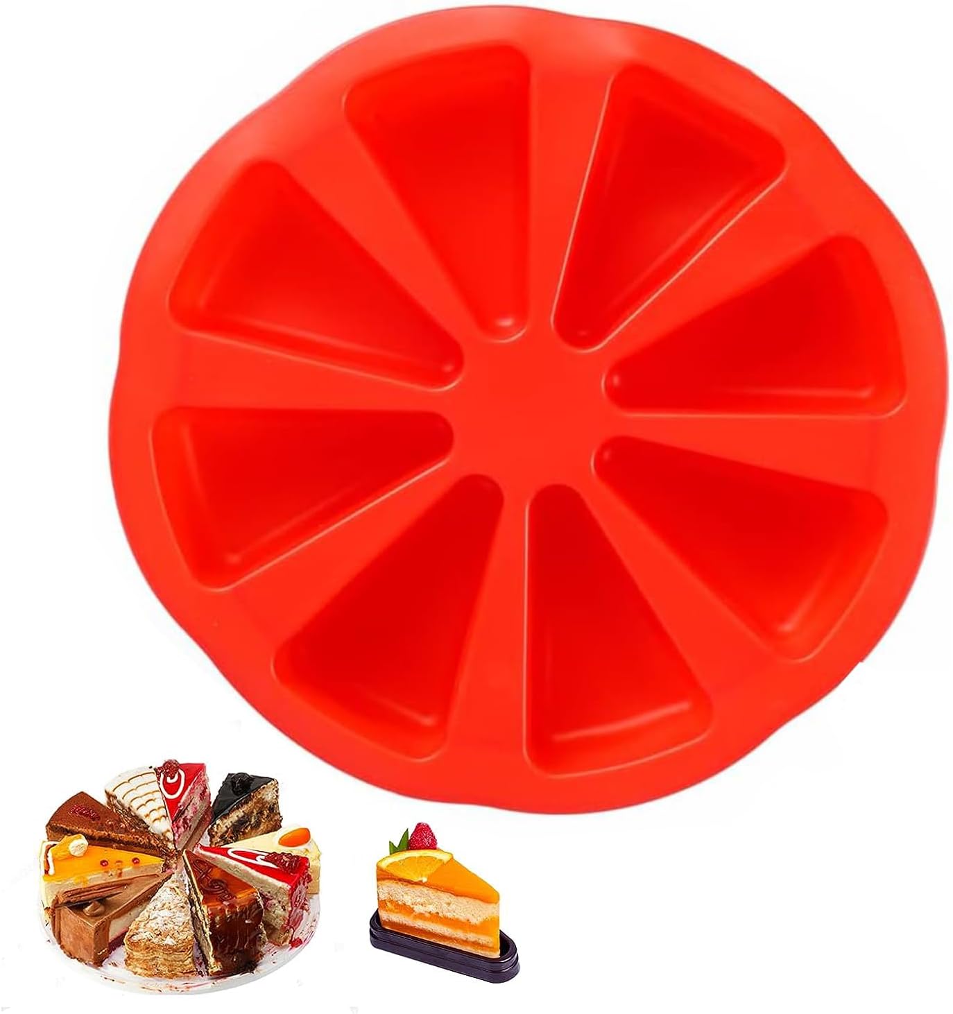 Menmamenma Cake Tin Baking Mould, 8 Cavity Large Triangle Non Stick Silicone Muffin Tray for Baking Bread Brownie Cheesecake Butter Soap Scone Bakeware (Red)