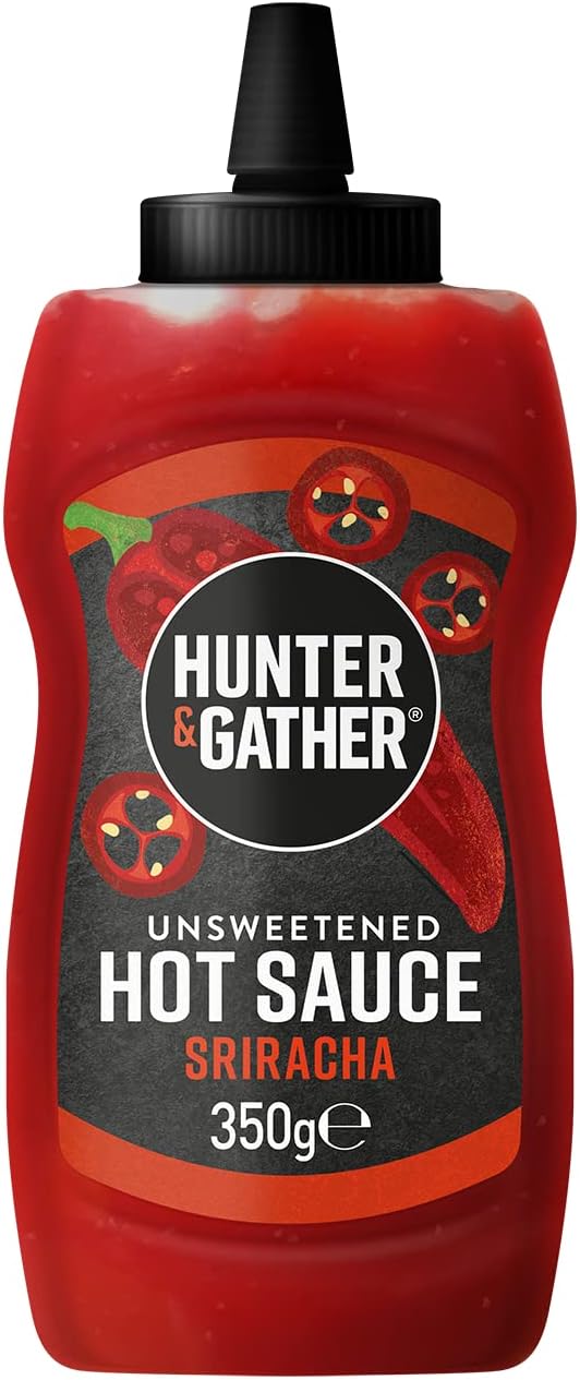 Hunter & Gather Unsweetened Hot Sauce | 350g Hot Sriracha Sauce Keto, Paleo, Low Carb & Vegan Friendly | Free from Added Sugar & Sweeteners