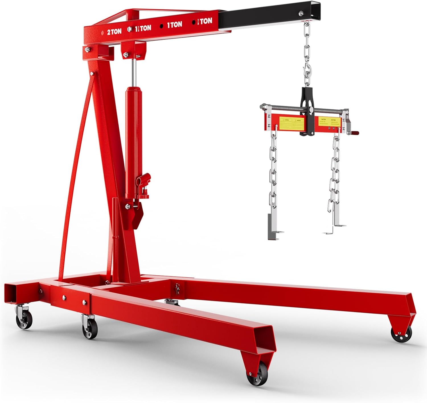 5000 LBS Engine Hoist with Load Leveler, Heavy Duty Alloy Steel Cherry Picker Engine Hoist 2 Ton, 61" x 37" x 65" Folding Hydraulic Engine Lift with 8 Ton Hydraulic Pump for Workshop Warehouse