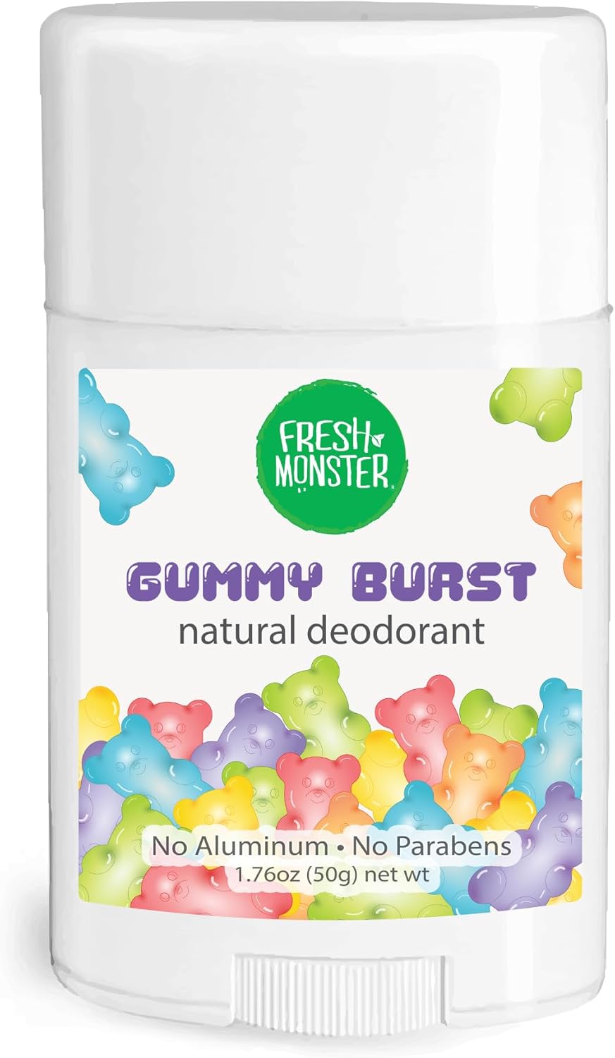 Fresh Monster Natural Deodorant For Kids And Teens | Aluminum Free, Paraben Free, Hypoallergenic | Gummy Burst Scent (1.76Oz)