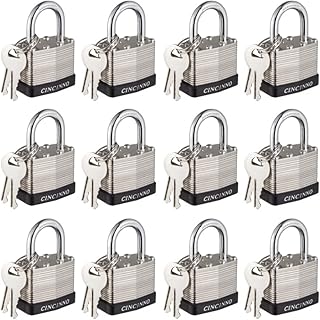40mm Keyed Alike Nickel Plated Laminated Steel Padlock, 1-9/16" Wide Body 1-inch Shackle Padlocks with Keys Pack of 12