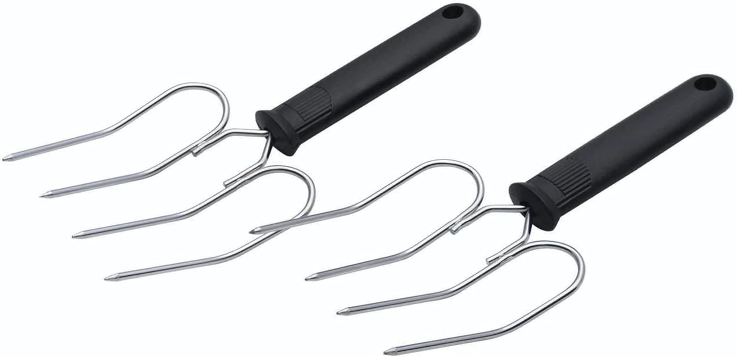 KitchenCraft Poultry Lifting Forks, Turkey and Meat Lifters, Stainless Steel, 22 x 9 cm, Set of 2, Black/Silver