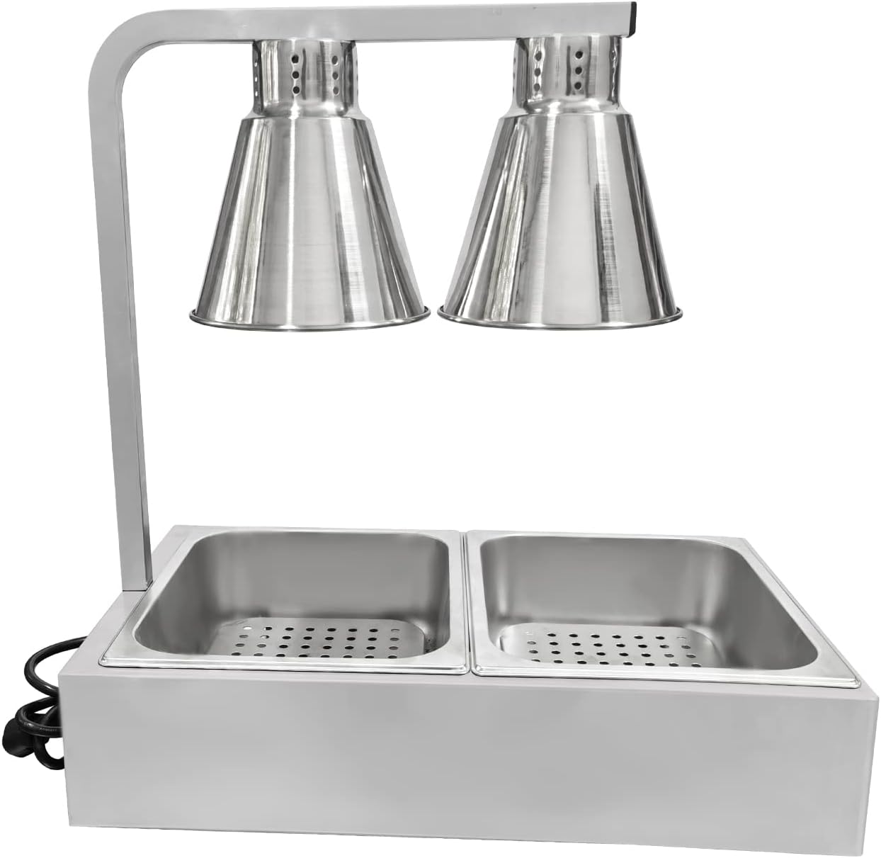 Portable French Fry Warmer Infrared Heat Lamp Warmer Food Holding Station with Dual Bulbs and Trays Commercial