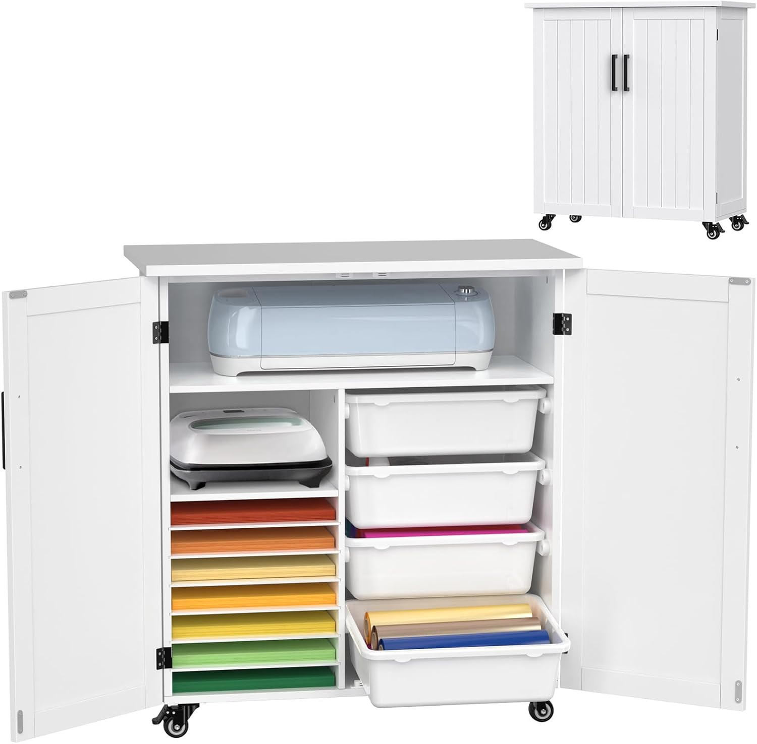 GDLF Craft Cart Compatible with Cricut Machine Cricut Table with Storage Cabinet Rolling Cart Furniture with Drawers Designed for Accessories Organization 31.6" W x 15.8" D x 34.9" H