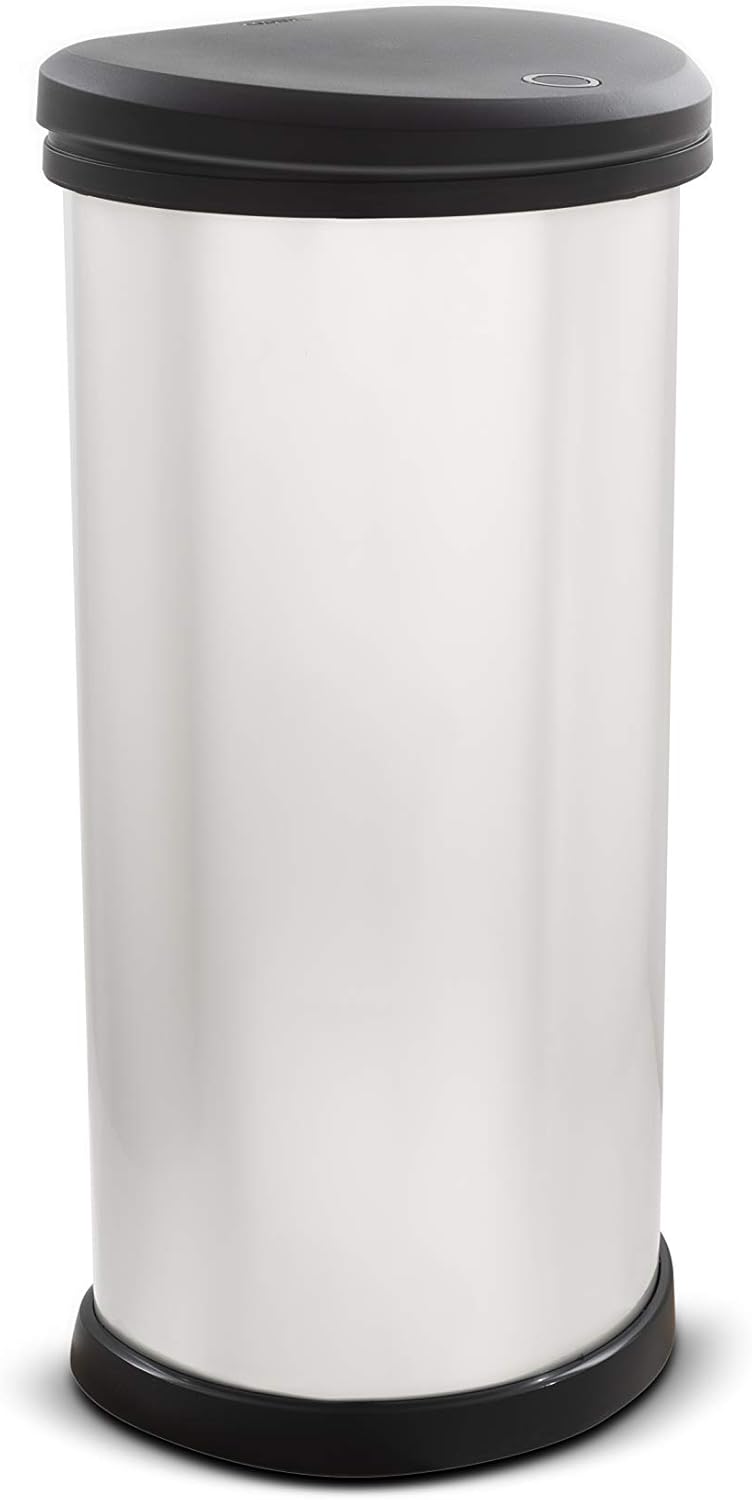 Curver Metal Effect 70% Recycled Kitchen One Touch Deco Bin, 5 Year Guarantee, 40 Litre, Silver